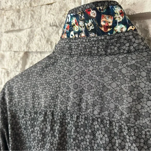 Robert Graham Gray Geometric Shirt with Colorful Collar Men’s S - Picture 5 of 8